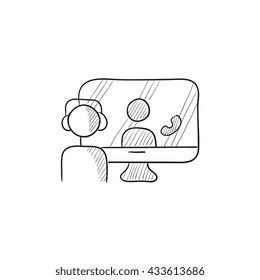 Icono de esbozo de vector de educación en línea aislado en segundo plano. Hand dibujó un icono de educación en línea. Icono de esbozo de educación en línea para infografía, sitio web o aplicación.