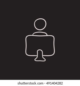 Icono de esbozo de vector de educación en línea aislado en segundo plano. Hand dibujó un icono de educación en línea. Icono de esbozo de educación en línea para infografía, sitio web o aplicación.