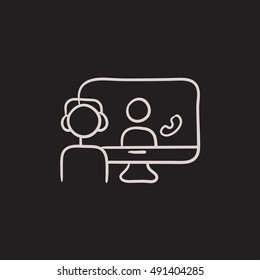 Icono de esbozo de vector de educación en línea aislado en segundo plano. Hand dibujó un icono de educación en línea. Icono de esbozo de educación en línea para infografía, sitio web o aplicación.
