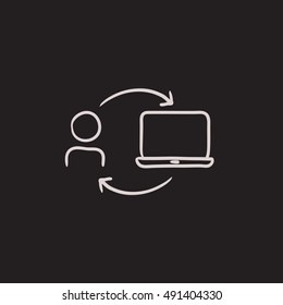 Ícone de esboço vetorial de educação online isolado no plano de fundo. Ícone de educação on-line desenhado à mão. Ícone de esboço educacional online para infográfico, site ou aplicativo.