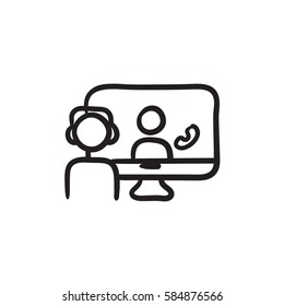 Icono de esbozo de vector de educación en línea aislado en segundo plano. Hand dibujó un icono de educación en línea. Icono de esbozo de educación en línea para infografía, sitio web o aplicación.