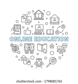 Online Education vector thin line concept round illustration or banner