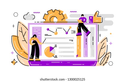 Online education. Video broadcast. Distance learning. White template. Flat line illustration. White background