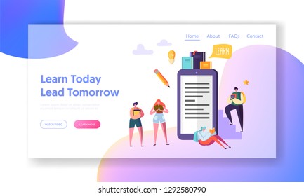 Online Education Video Training Course Landing Page. Student Character Learn Digital Book Webinar. Future Teaching School Creative Concept for Web Page or Website. Flat Cartoon Vector Illustration