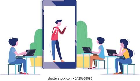 Online education. Video tutorials, internet training and web course vector concept. Illustration of education training, internet web video e-learning