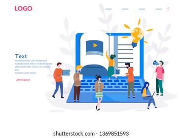 Online education, video tutorials, webinar, online training and courses, class seminar, app for distance e-learning, Interactive training. Vector illustration for presentation, apps, web, social media