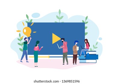 Online Education, Video Tutorials, Webinar, Online Training And Courses, Class Seminar, App For Distance E-learning, Interactive Training. Vector Illustration For Presentation, Apps, Web, Social Media