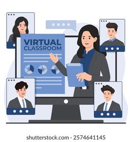 online education, virtual classes, professional certification, and digital libraries book concept 