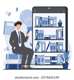 online education, virtual classes, professional certification, and digital libraries book concept 
