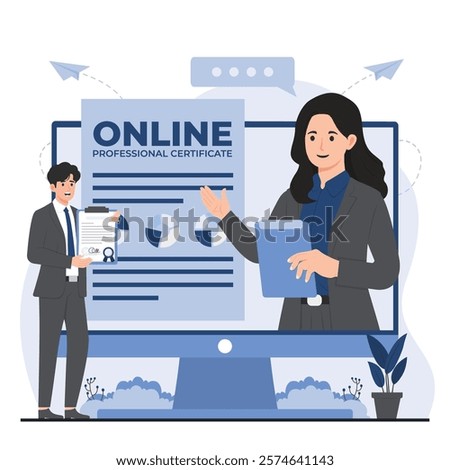 online education, virtual classes, professional certification, and digital libraries book concept 