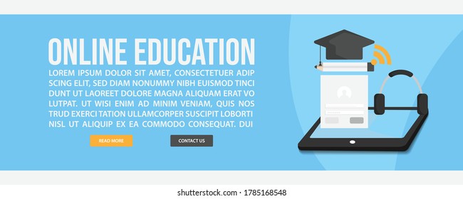 Online education web banner template. Flat design style E-learning education web banner vector illustration design