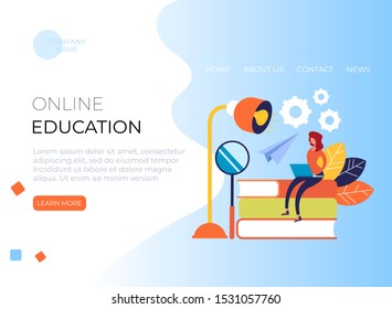 Online education web page banner poster vector graphic design isolated illustration