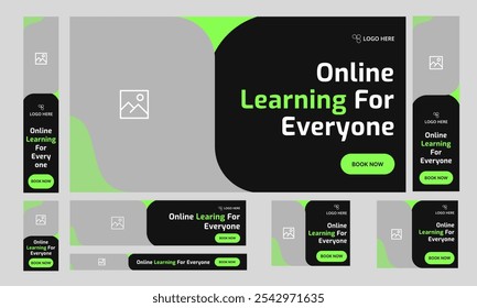 Online education web set banner design for social media post, learning system web bundle banner design, editable vector eps 10 file format