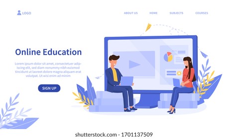Online education web template. Flat vector Illustration