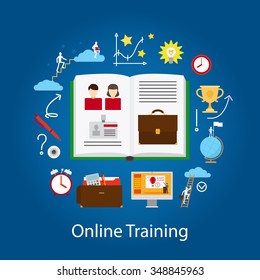 Online education and webinar concept. Knowlege improvement technology. Vector illustration. 