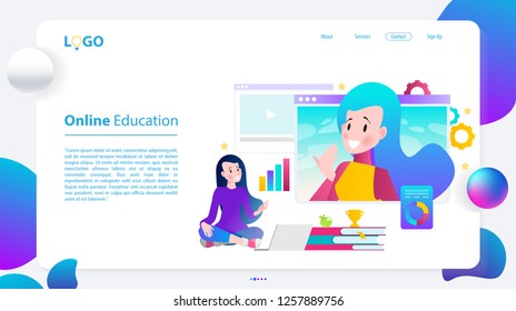 Online education. Website template design in modern flat style for online courses, webinars, trainings.