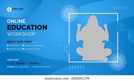 Online education workshop social media web banner template design for business marketing, online promotion video thumbnail. Online education flyer and website background.