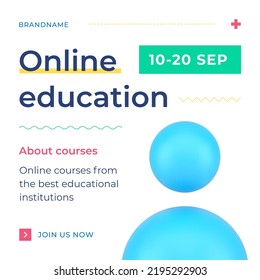 Online educational courses digital distance graduation registration page social media post 3d icon vector illustration. E learning internet class lecture college university cyberspace technology