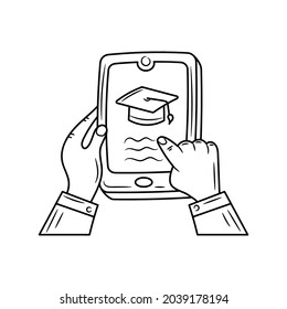 Online Educational studying, Simple black white hand drawn sketch vector objects