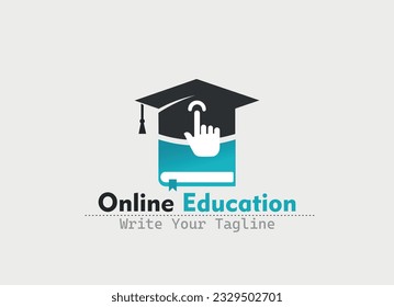 Online educational vector logo. Pointing hand palm. Internet school sign.