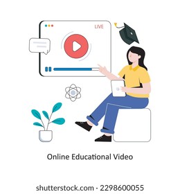 Ilustración vectorial de diseño de estilo plano de vídeo educativo en línea. ilustración de stock