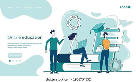 Online education.Educational webinar,online education at home.Online advanced training courses.the concept of distance learning.flat vector illustration.The landing page template.