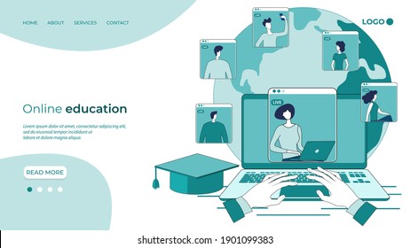 Online education.People connect with each other through video conferences to gain knowledge.The concept of distance learning,using a laptop when you are anywhere in the world.