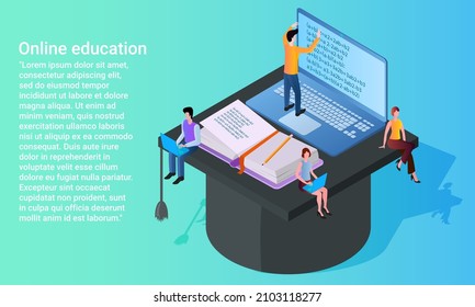 Online education.People get an education using an Internet connection.A business-style poster.Flat vector illustration.