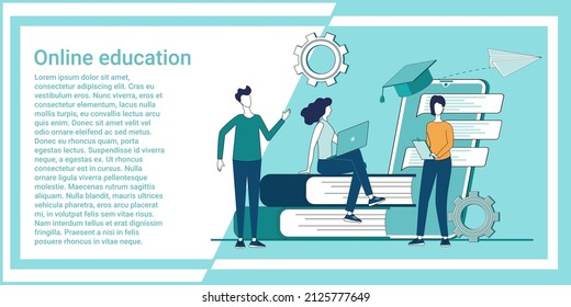 Online education.Video lessons and distance education.Remote lessons.An illustration in the style of a green landing page.