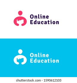 Concepto de logotipo de educación en línea/ Ilustración plana de diseño vectorial. 