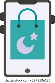 Online Eid Shopping Concept vector color icon Design, Ramadan and Eid al-Fitr Symbol, Islamic and Muslims fasting Sign, Arabic holidays celebration stock illustration