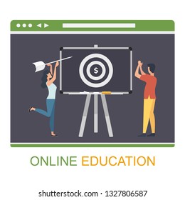 Online e-learning concept, digital classroom. Study over the Internet, online education, university banner. Vector illustration.