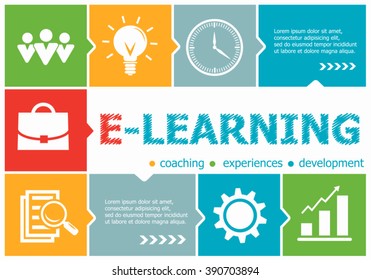 Online e-learning design illustration concepts for business, consulting, management, career. Online e-learning concepts for web banner and printed materials.