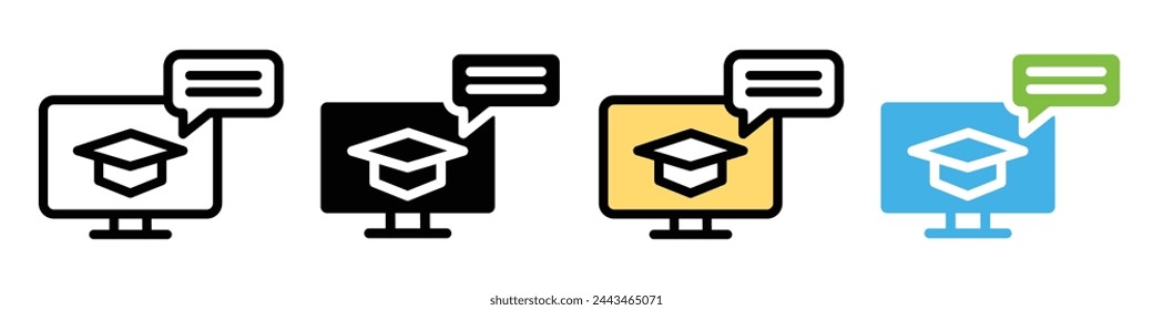 Online E-Learning and Digital Education Icons with Laptop and Internet Symbols for Modern Study Methods
