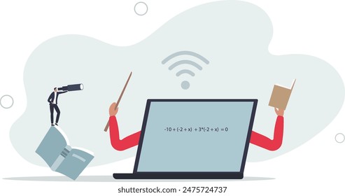 Online e-learning, teaching via internet course or study online at home in Coronavirus COVID-19 outbreak concept.flat illustration.