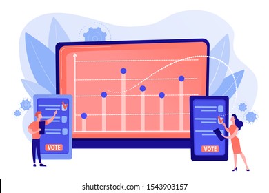 Online elections. Voter making choice. Electorate expressing opinion. Electronic voting, evoting system, online government technology concept. Pinkish coral bluevector isolated illustration