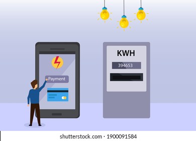 Online electricity payment 2D flat vector concept for banner, website, illustration, landing page, flyer, etc