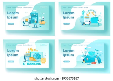 Online Electronic Banking Set with Business People Cartoon Characters Carrying out Banking Operations. Global Commerce and Network Applications for Mobile Payment. Flat Vector Illustration.