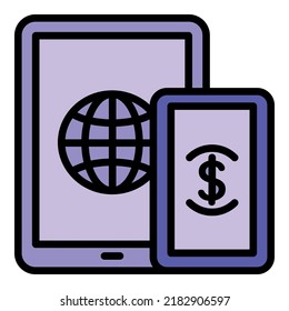Vector de contorno de icono electrónico en línea. Pago de dinero. Efectivo de la aplicación