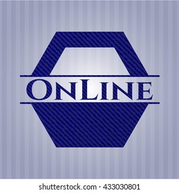 Online emblem with denim high quality background