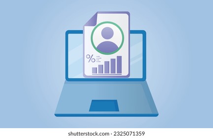 Datos de empleados en línea en registros.vector sobre fondo azul