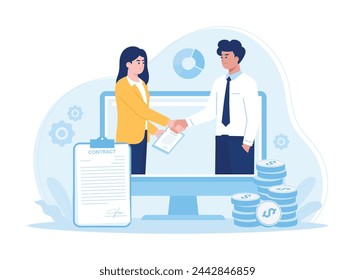 Online employment contract trending concept flat illustration