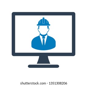 Online Engineering Service  Icon. Male Symbol on mobile screen. Flat style vector PES. 