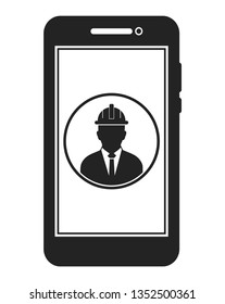 Online Engineering Service  Icon. Male Symbol on mobile screen. Flat style vector PES. 