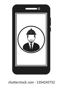 Online Engineering Service  Icon. Male Symbol on mobile screen. Flat style vector PES. 