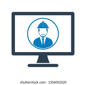 Online Engineering Service  Icon. Male Symbol on mobile screen. Flat style vector PES. 