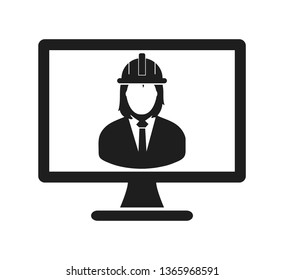 Online Engineering Service  Icon. Male Symbol on mobile screen. Flat style vector PES. 