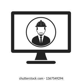 Online Engineering Service  Icon. Male Symbol on mobile screen. Flat style vector PES. 