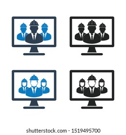Online Engineering Servicing Team Icon Set. Flat style vector EPS.