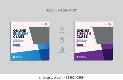 online deutsch Klasse Social Media Post Design. Englisch Kurs Vektor Marketing Post und Banner Design zu lernen.